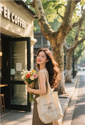 夏日街头文艺风女孩写真摄影图片